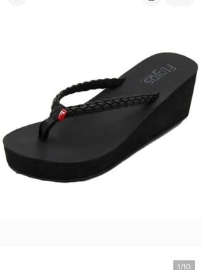 Flojos Black Platform Thong Flip Flop Sandals Size 9.5